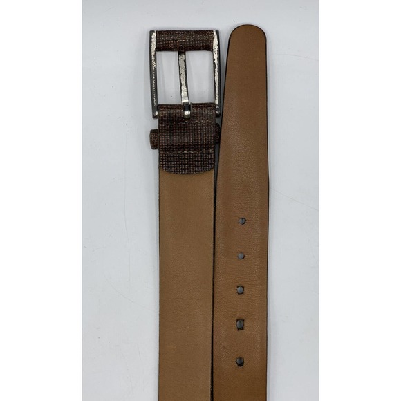 Trafalgar Men's Size 40 Brown Black Textured Crosshatch Leather Dress Belt - Picture 5 of 8